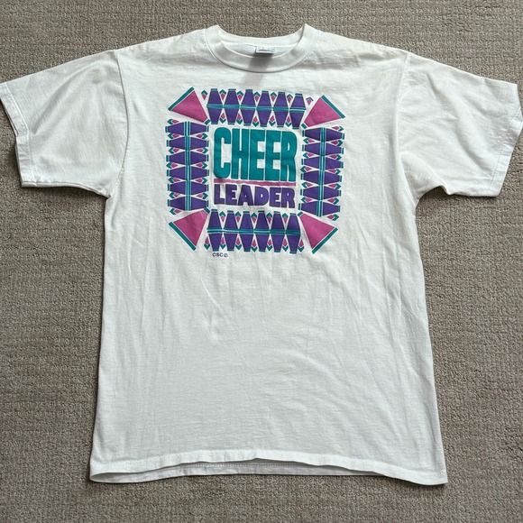 Vintage Cheerleader T-Shirt Graphic Print 90s Jerzees‎ White Large - Picture 1 of 8